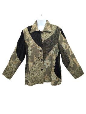 Yak Magik Jacket XL Floral Tapestry Patchwork Quilted Velvet Art to Wear Boho